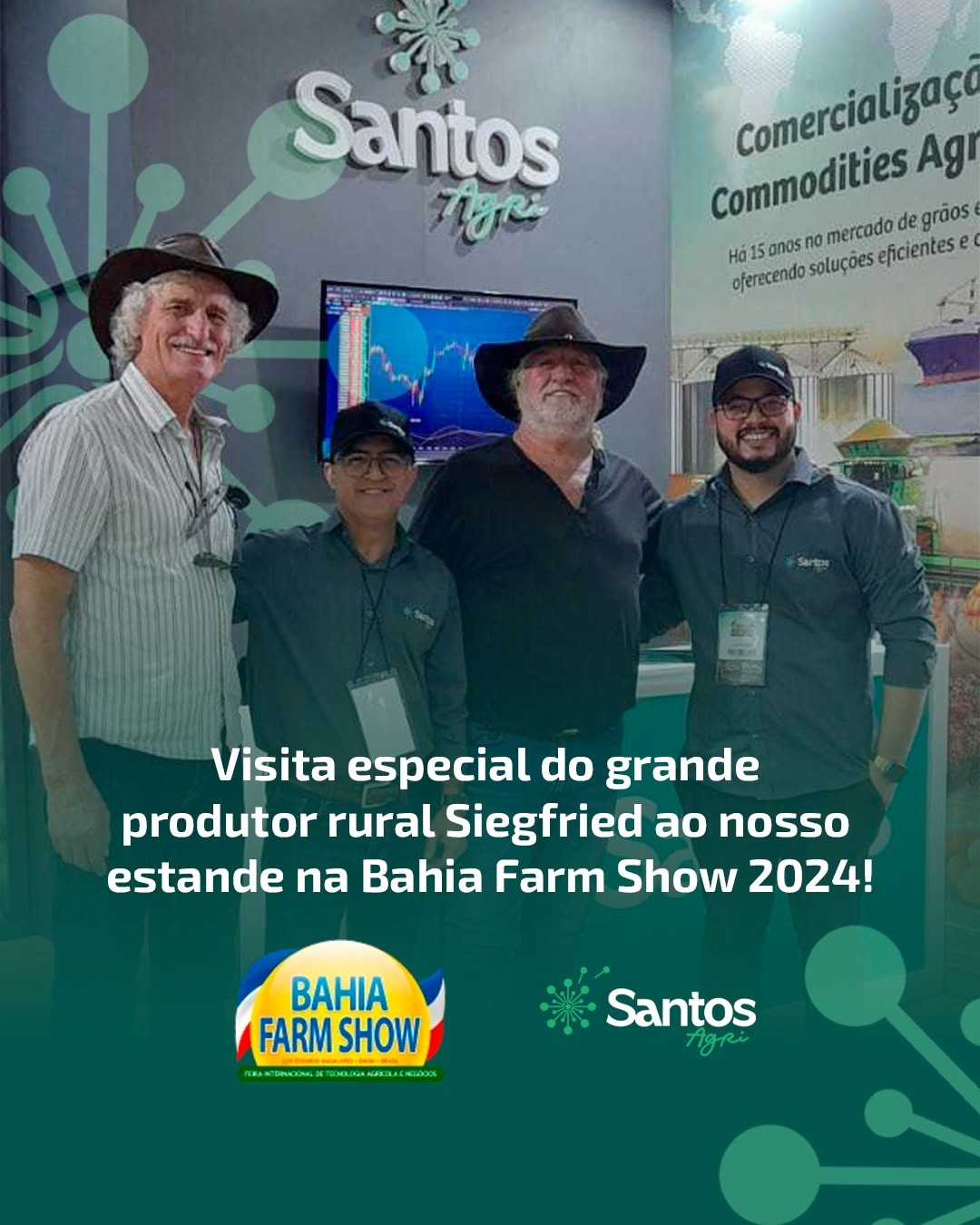 Visita especial do produtor rural Siegfried ao estande da Santos Agri na Bahia Farm Show
